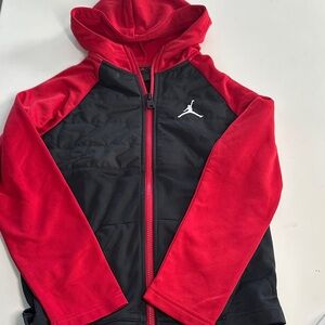 Boys Air Jordan Red and Black Quilted Front Hooded Jacket